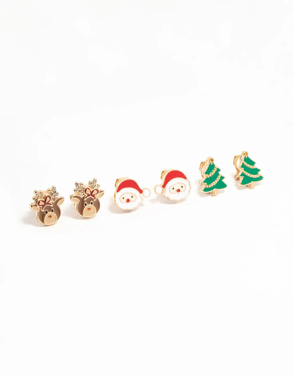 Santa Reindeer & Festive Tree Clip On Earrings 3-Pack sold by lovisa
