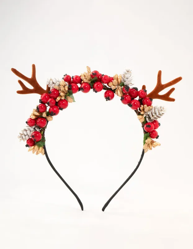 Fabric Reindeer Forest Wreath Headband sold by lovisa