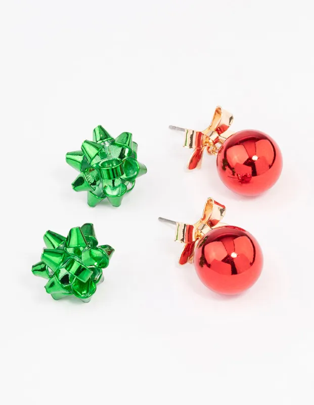 Green Present Bow & Red Bauble Earrings 2 Pack sold by lovisa