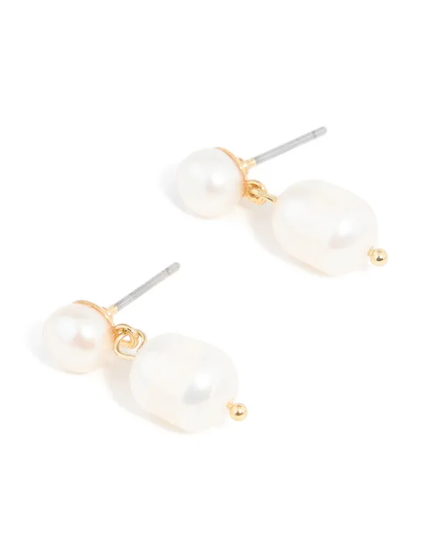 Gold Plated Freshwater Pearl Drop Earrings sold by lovisa