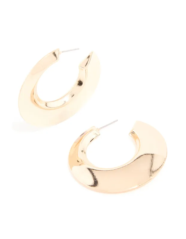Gold Tapered Wide Hoop Earrings sold by lovisa