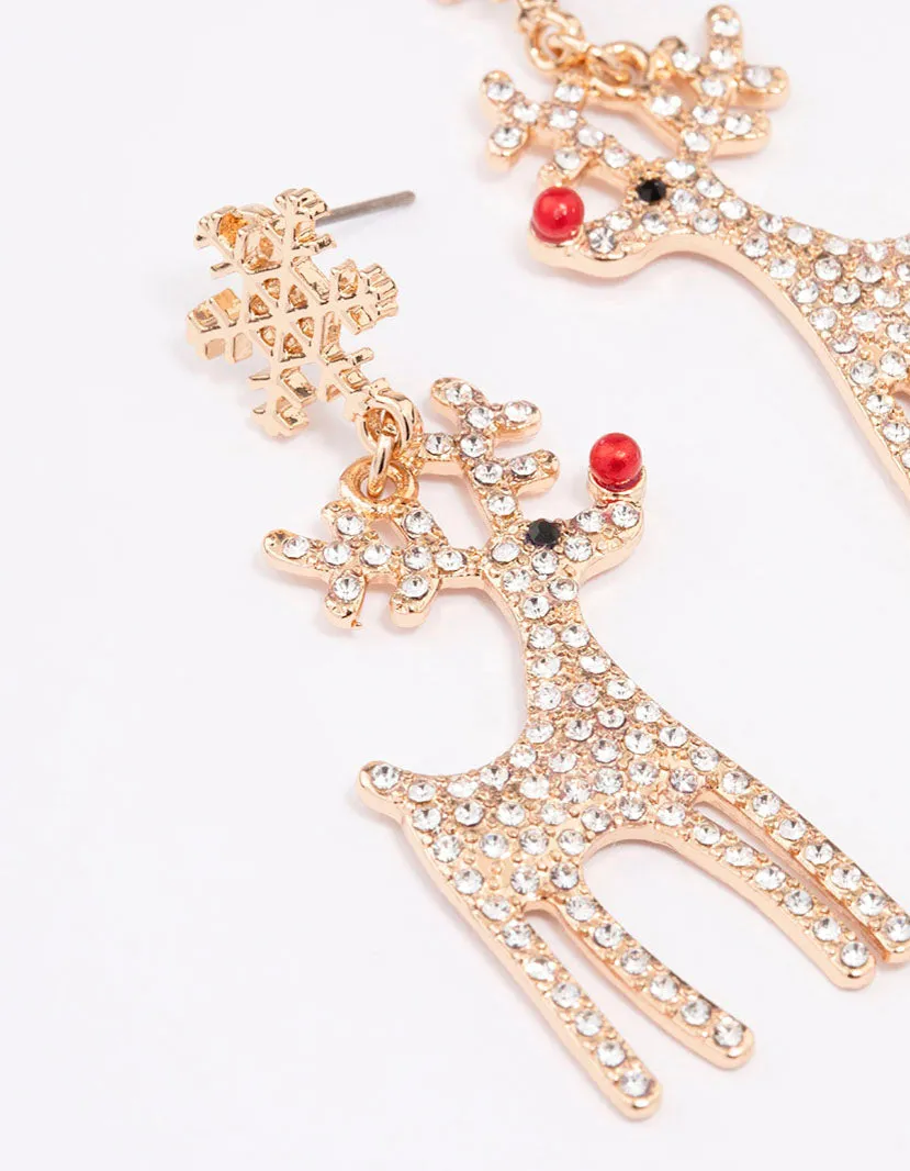Gold Diamante Red Nosed Reindeer Drop Earrings sold by lovisa product image thumbnail 2