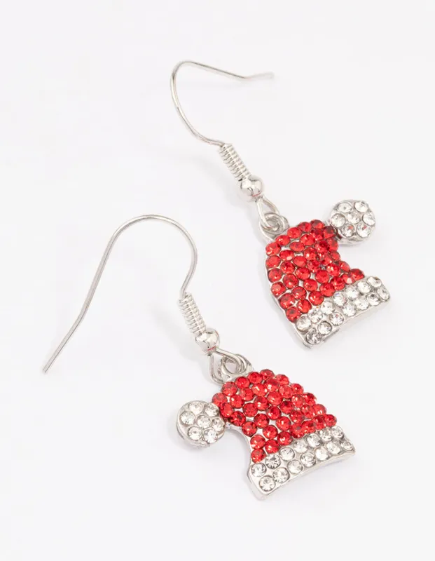 Silver Red Diamante Santa Hat Earrings sold by lovisa