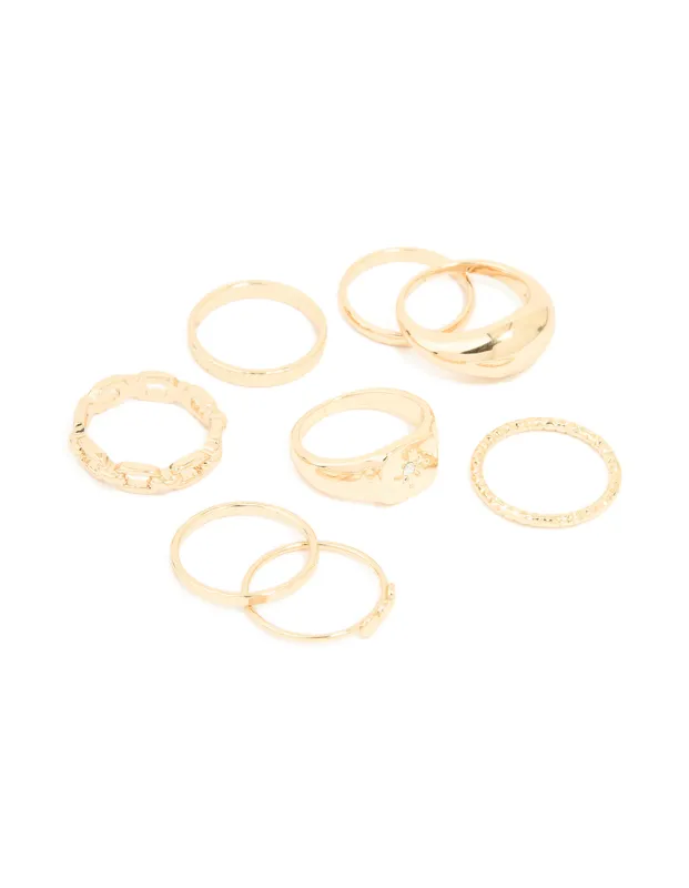 Gold Bubble & Chain Rings 8-Pack sold by lovisa