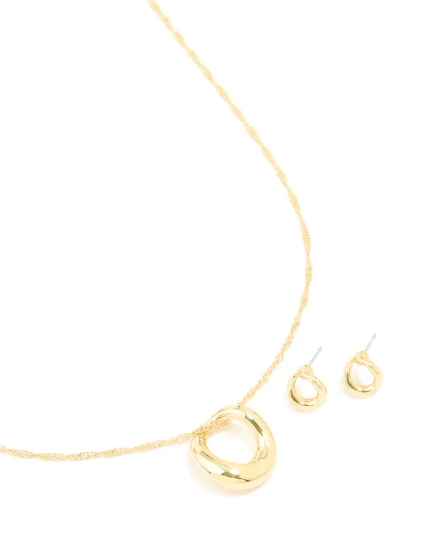 Gold Plated Twisted Circle Necklace & Earrings Set sold by lovisa