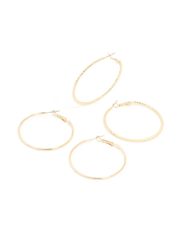 Gold Smooth & Textured Large Hoop Earrings 2-Pack sold by lovisa