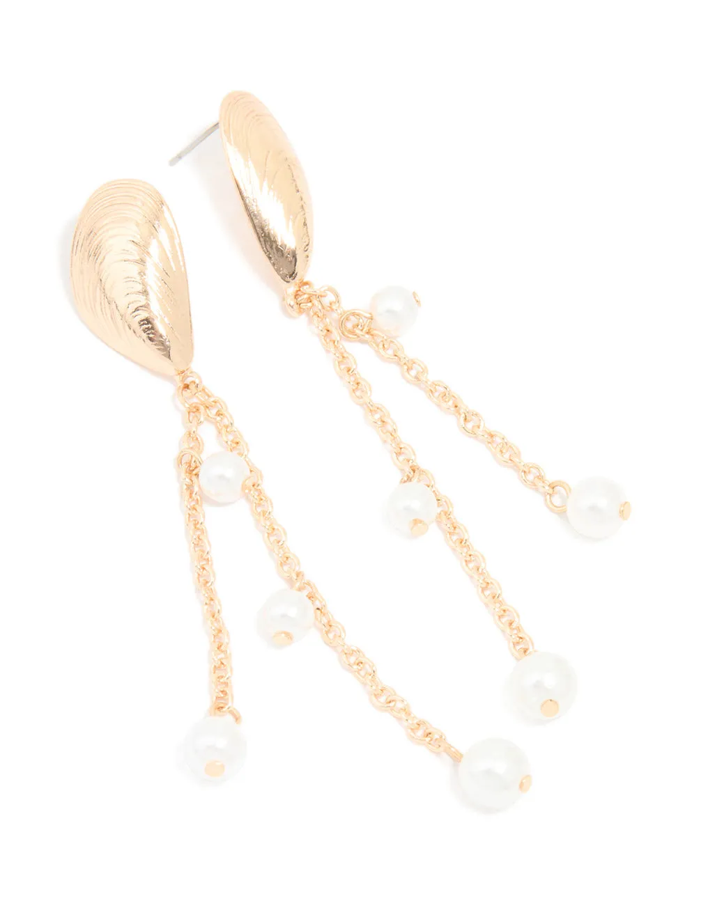 Gold Pearl Shell Chain Drop Earrings sold by lovisa