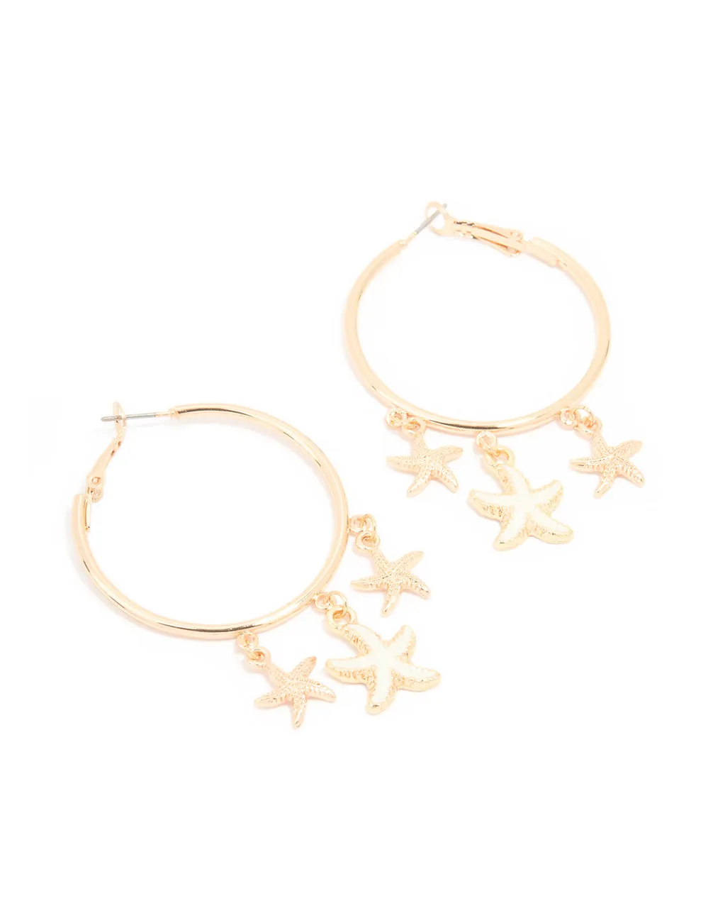 Gold Starfish Charm Hoop Earrings sold by lovisa
