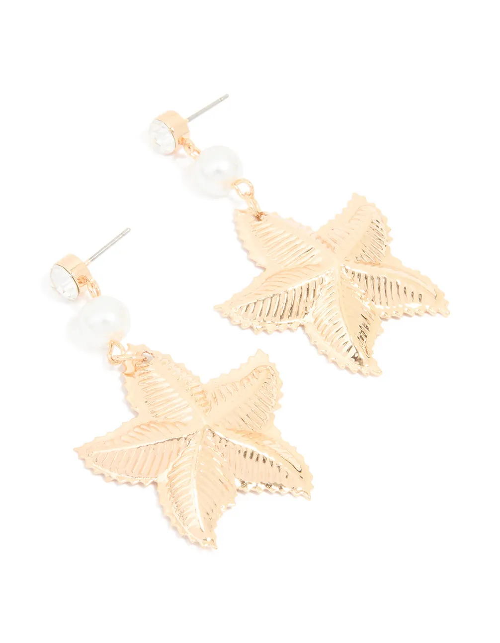 Gold Diamante Pearl Starfish Drop Earrings sold by lovisa