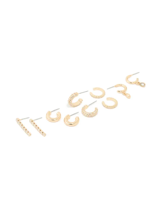 Gold Diamante Mixed Drop & Stud Earrings 5-Pack sold by lovisa