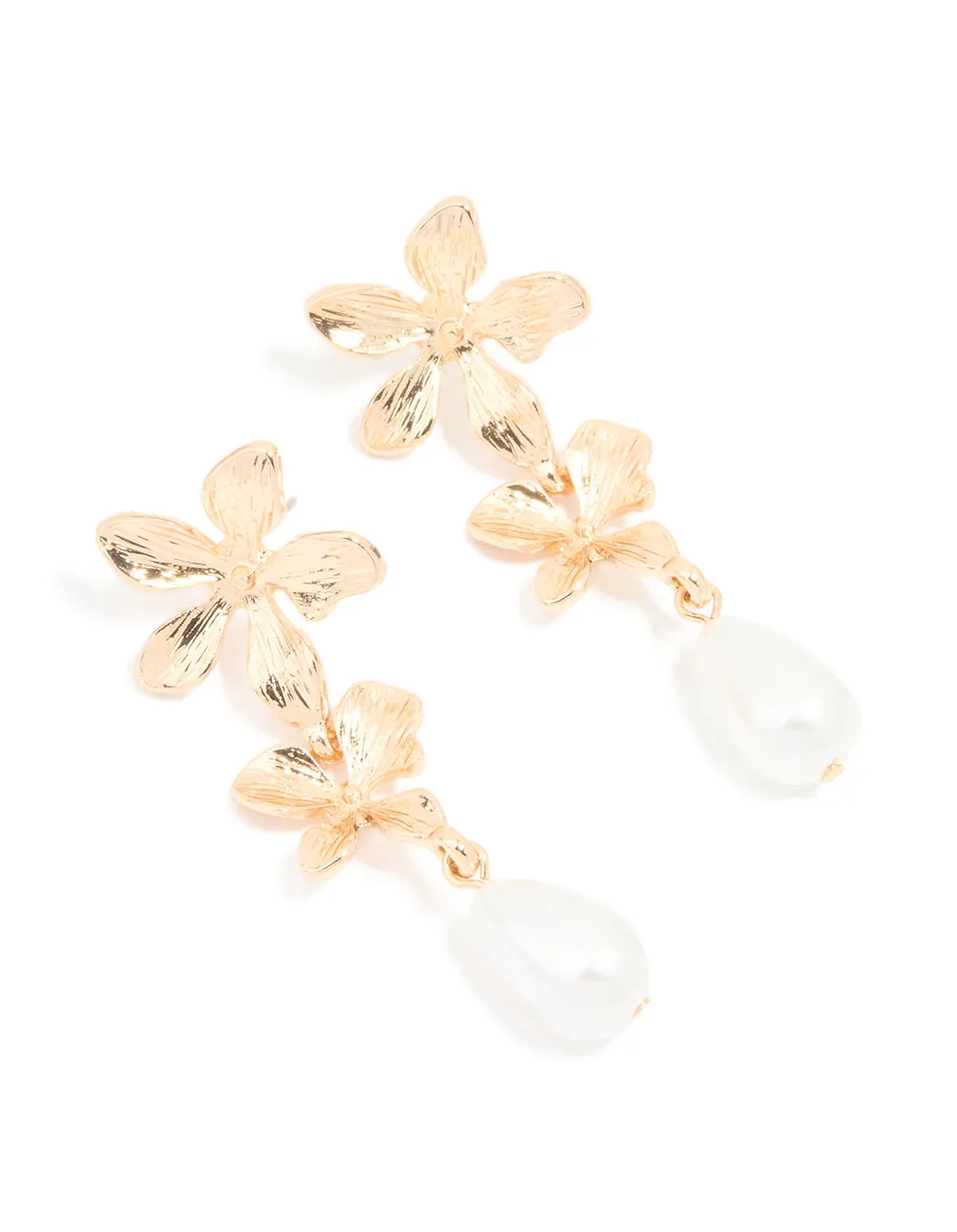 Gold Pearl Double Flower Drop Earrings sold by lovisa
