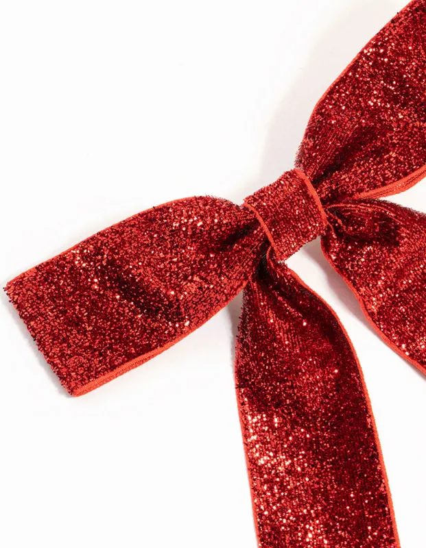 Red Glittery Fabric Bow Hair Clip sold by lovisa