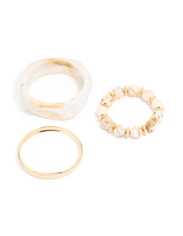 Gold & White Acrylic Bangles 3-Pack sold by lovisa