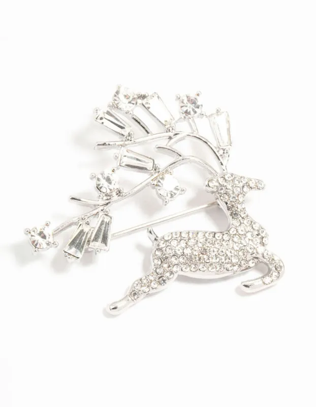 Silver Diamante Reindeer Brooch sold by lovisa