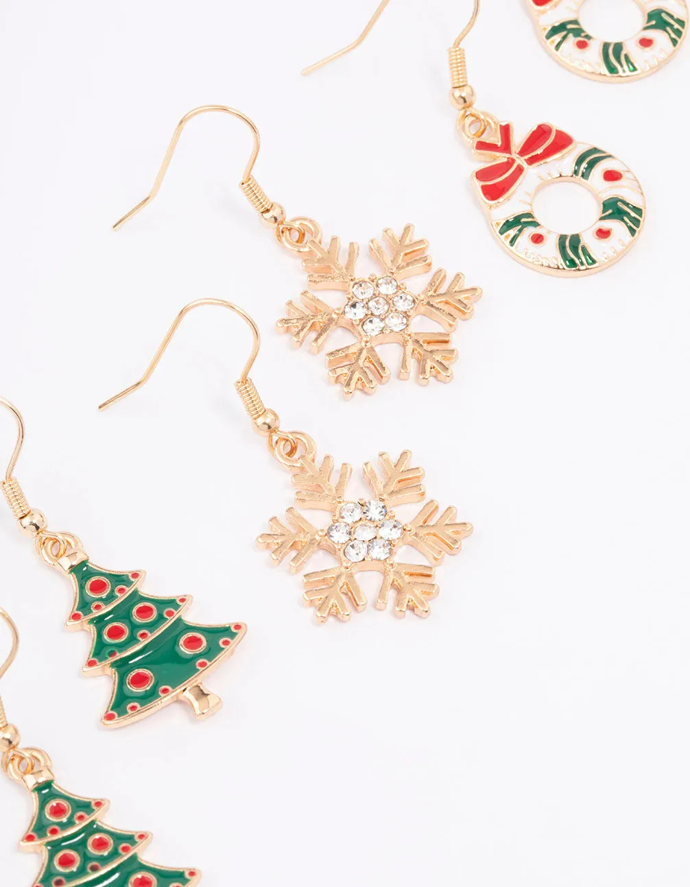 Gold Festive Tree & Wreath Earrings 3-Pack sold by lovisa product image thumbnail 2