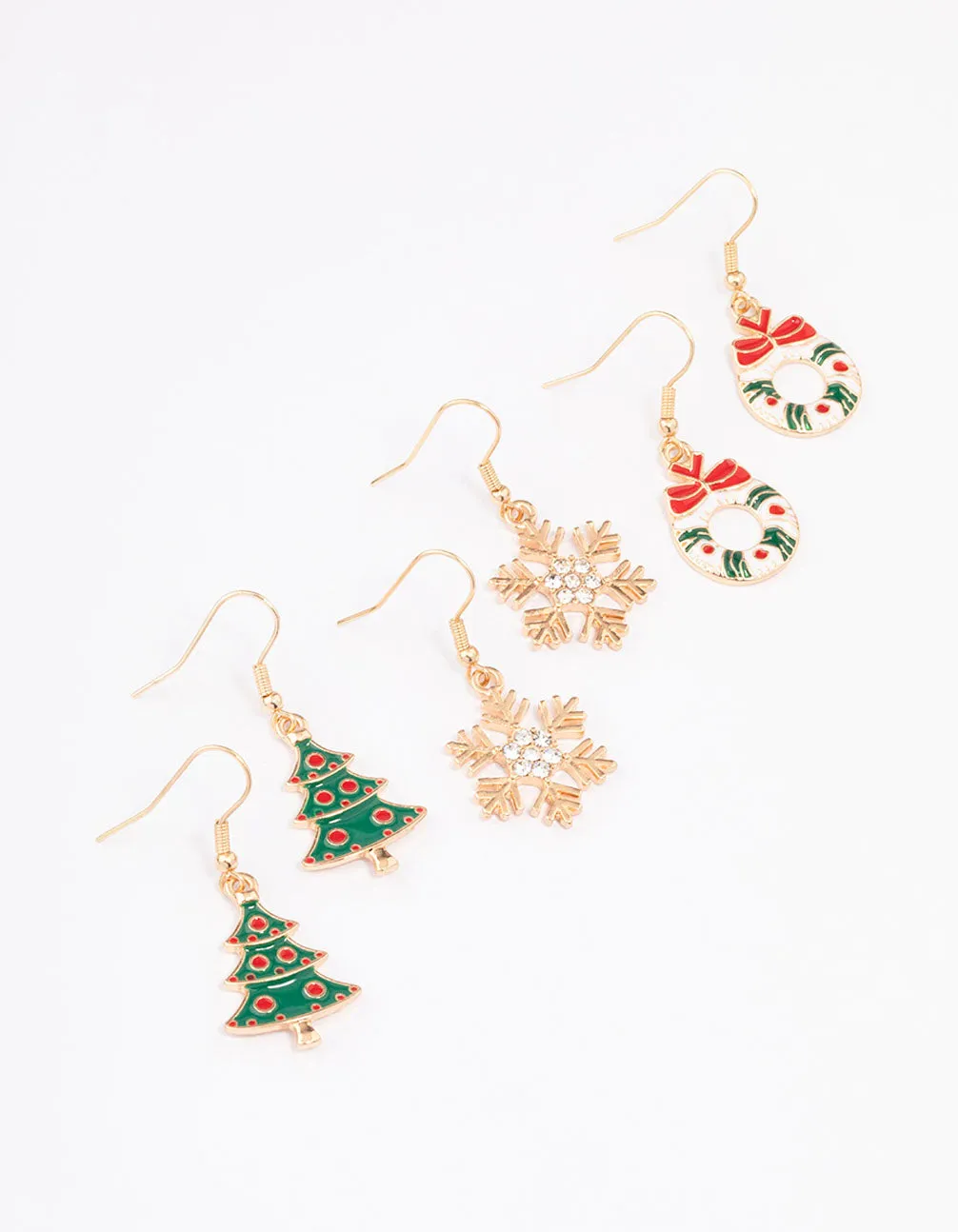 Gold Festive Tree & Wreath Earrings 3-Pack sold by lovisa
