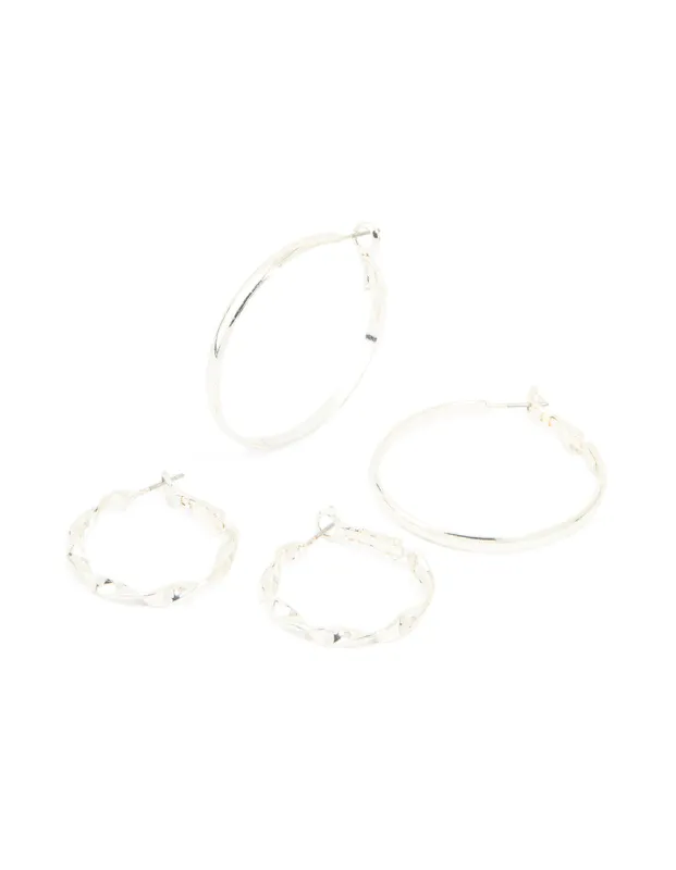 Silver Twisted & Plain Hoop Earrings 2-Pack sold by lovisa