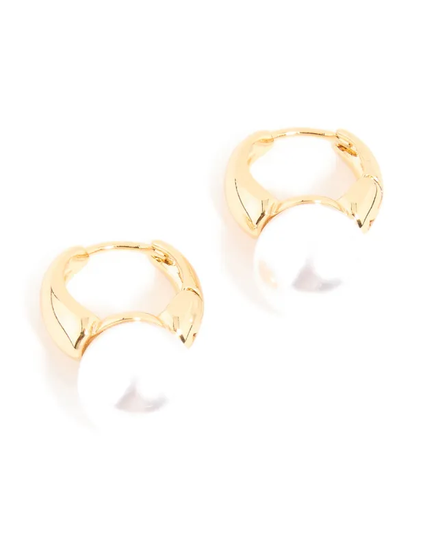 Gold Plated Pearl Beaded Huggie Earrings sold by lovisa