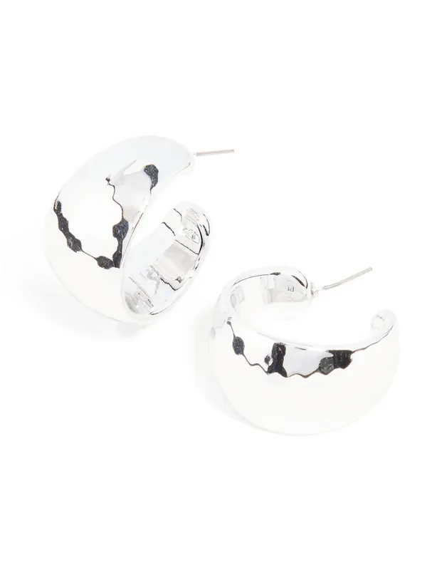 Silver Hammered Chunky Hoop Earrings sold by lovisa