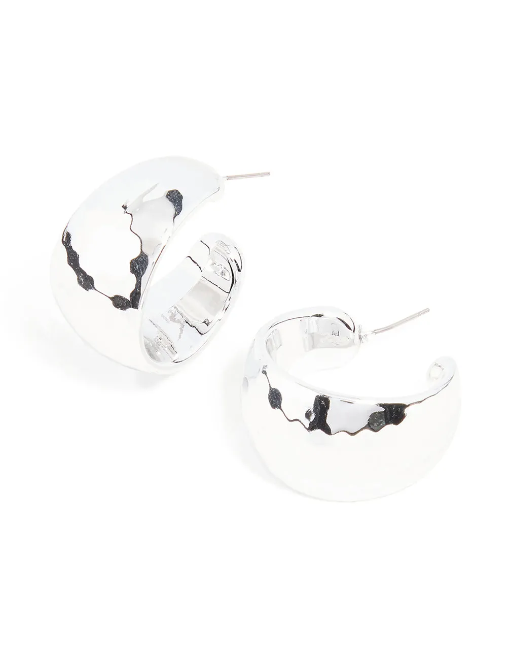Silver Hammered Chunky Hoop Earrings sold by lovisa