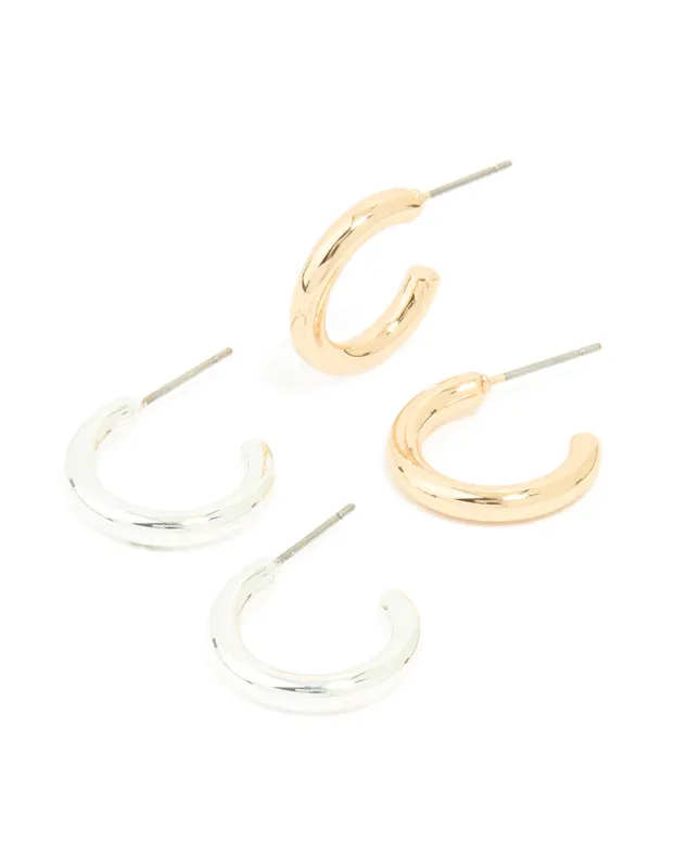 Mixed Metal Smooth Medium Hoop Earrings 2-Pack sold by lovisa