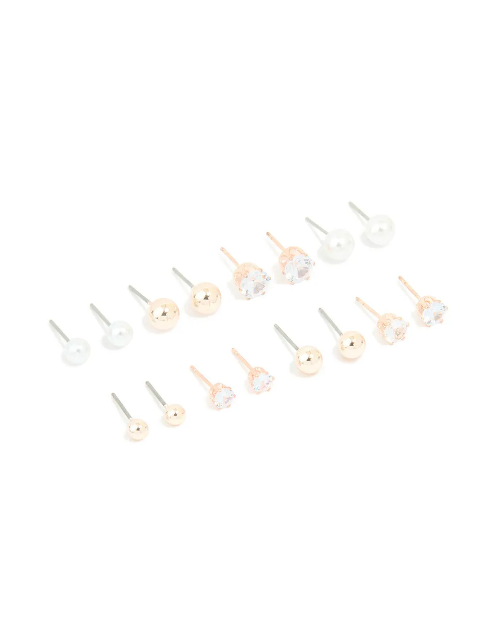 Rose Gold & Pearl Mixed Basic Stud Earrings 8-Pack sold by lovisa