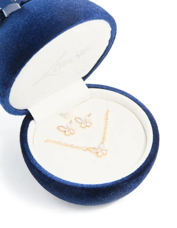 Gold Cubic Zirconia Butterfly Necklace & Earrings Set sold by lovisa