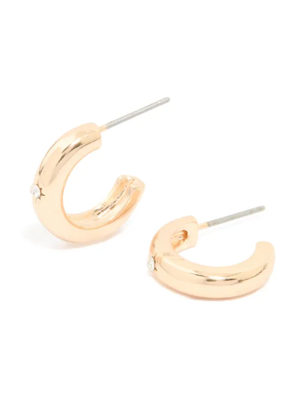 Gold Diamante Star Centre Bubble Huggie Earrings sold by lovisa