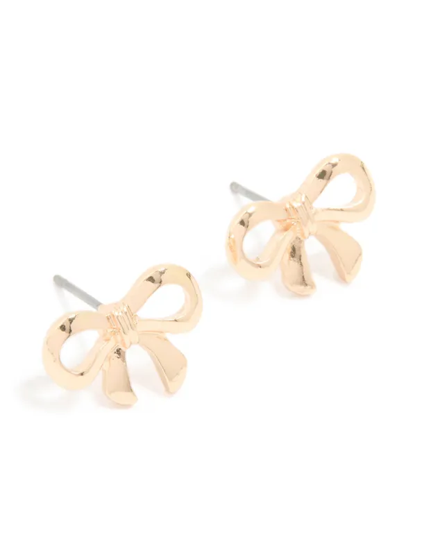Gold Ribbon Bow Stud Earrings sold by lovisa