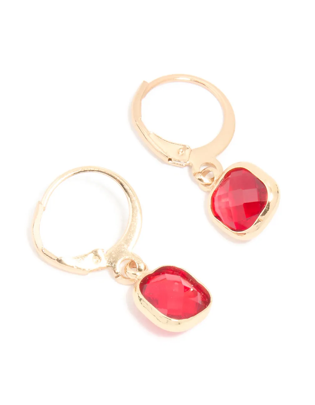 Gold Red Diamante Square Huggie Earrings sold by lovisa