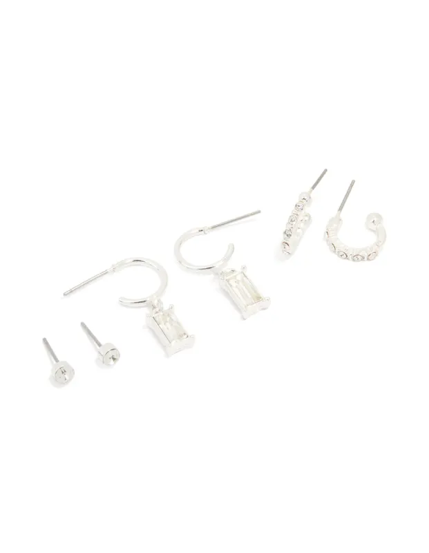 Silver Diamante Huggie & Stud Earrings 3-Pack sold by lovisa