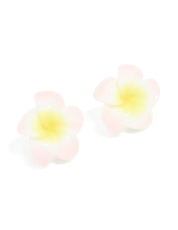 White & Yellow Frangipani Flower Stud Earrings sold by lovisa