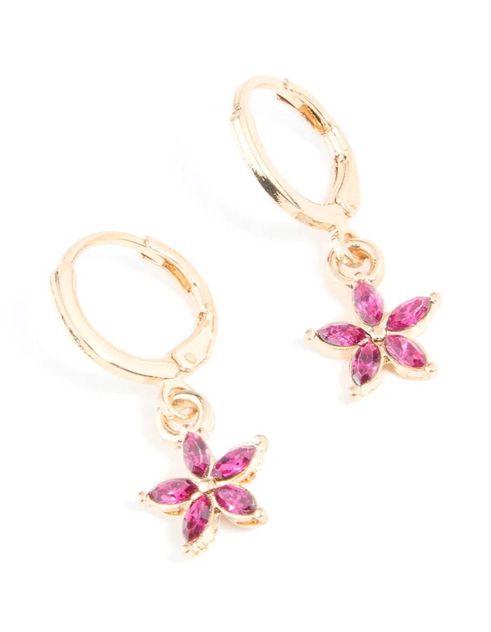 Gold Red Diamante Flower Huggie Earrings sold by lovisa