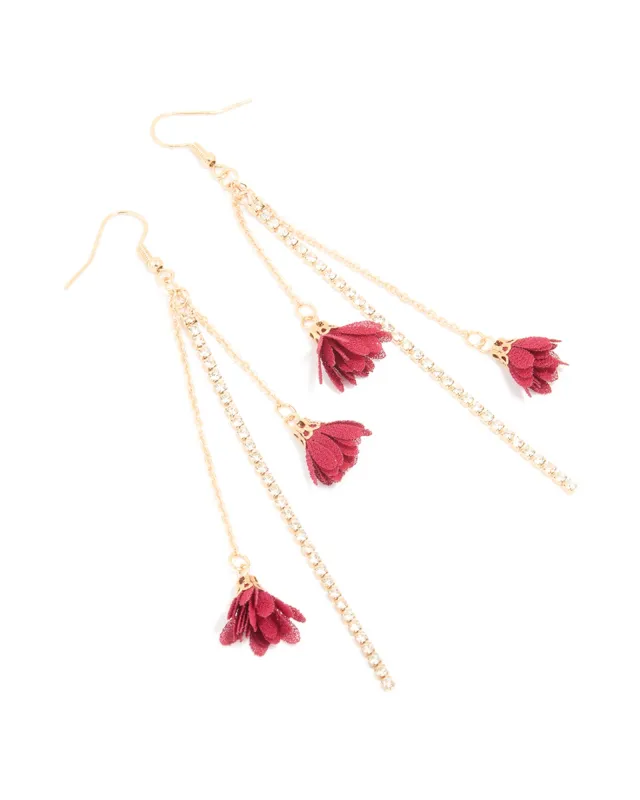 Gold Red Mesh Flower Cup Chain Drop Earrings sold by lovisa