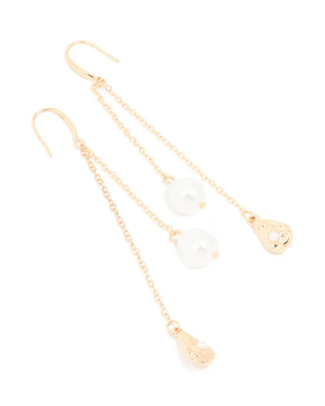 Gold Pearl Chain Drop Earrings sold by lovisa