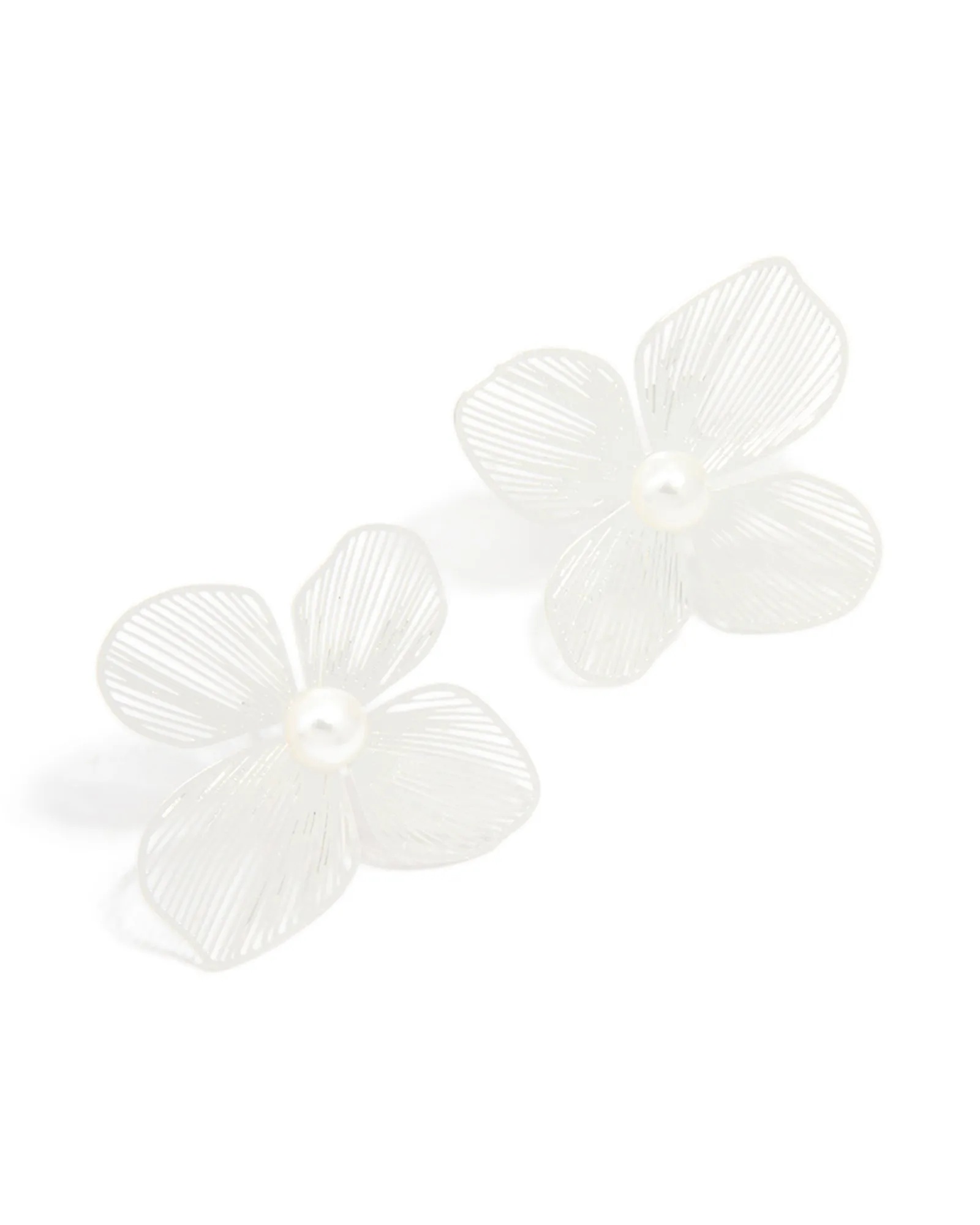 Silver Pearl Textured Flower Stud Earrings sold by lovisa