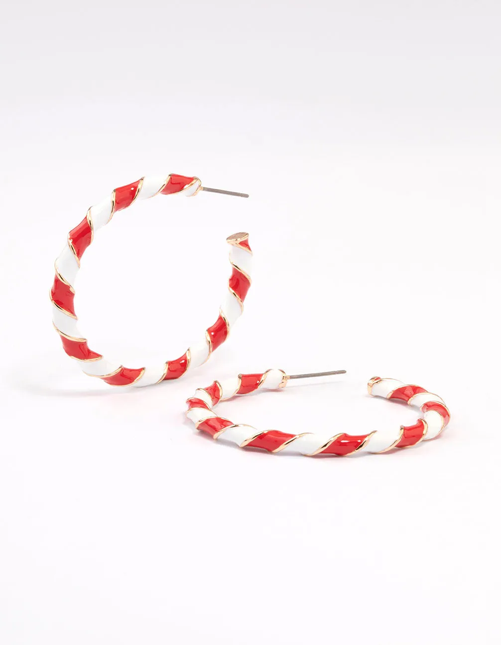 Red & White Enamel Candy Cane Hoop Earrings sold by lovisa