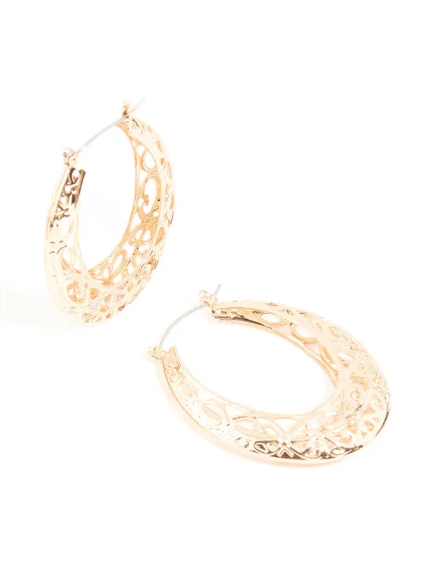Gold Filigree Large Hoop Earrings sold by lovisa