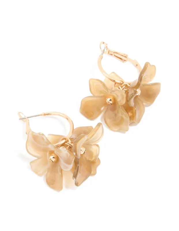 Gold 3D Flower Hoop Earrings sold by lovisa