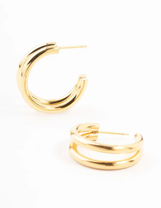 Waterproof Gold Plated Stainless Steel Two Layered Hoop Earrings sold by lovisa