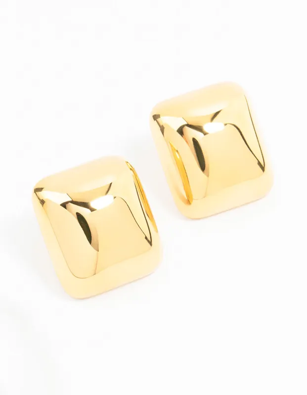 Waterproof Gold Plated Stainless Steel Square Stud Earrings sold by lovisa
