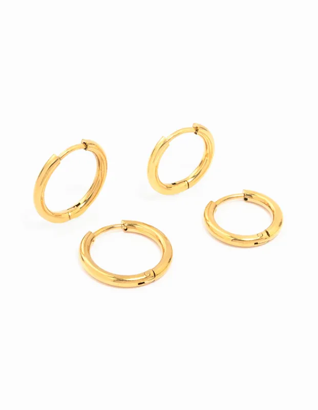 Waterproof Gold Plated  Stainless Steel Small Hoop Earrings 2-Pack sold by lovisa
