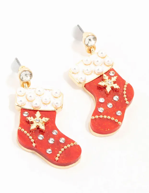 Red Acrylic Stocking Drop Earrings sold by lovisa