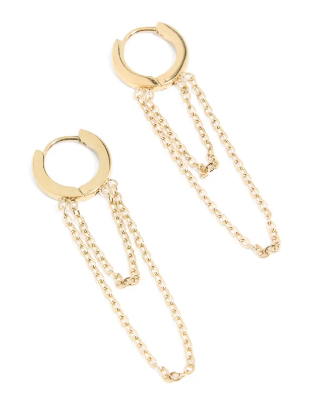 Waterproof Gold Plated Stainless Steel Layered Chain Huggie Earrings 10 MM sold by lovisa