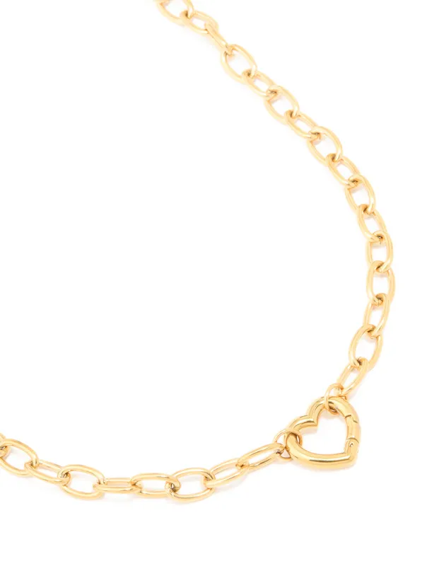 Waterproof Gold Plated Stainless Steel Heart Clasp Chain Necklace sold by lovisa