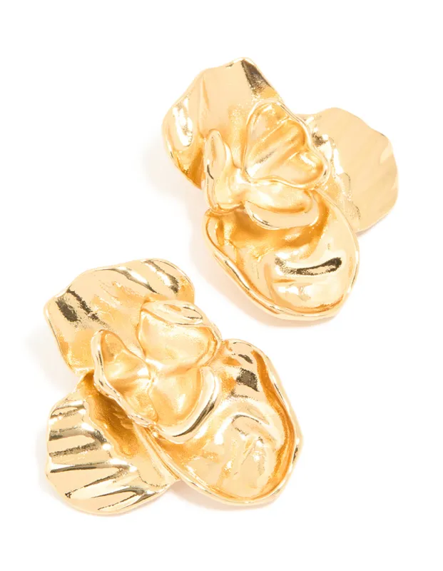Waterproof Gold Plated Stainless Steel Statement Flower Stud Earrings sold by lovisa
