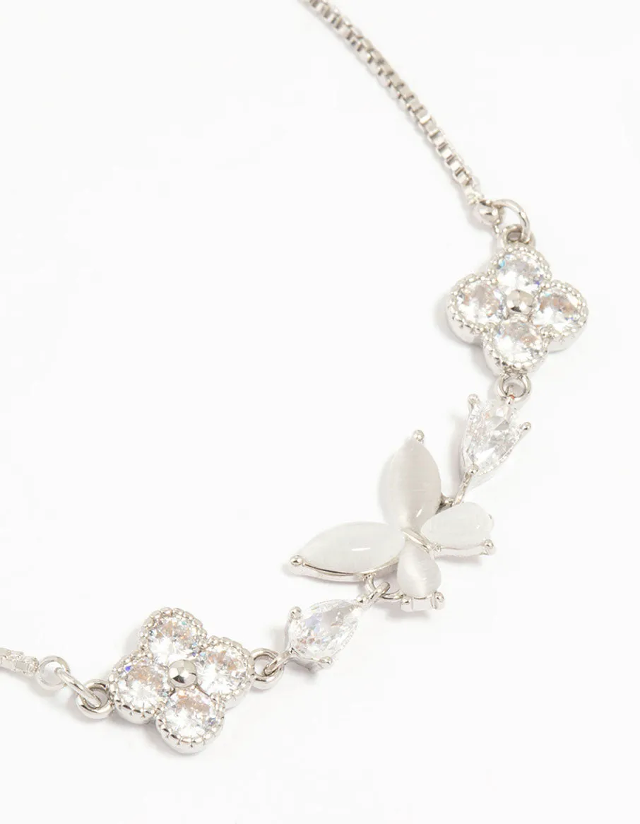 Silver Cubic Zirconia Butterfly & Flower Bracelet sold by lovisa