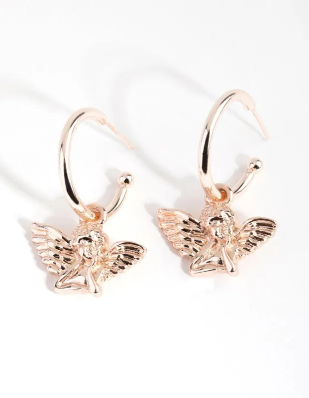 Rose Gold Plated Cherub Hoop Earrings sold by lovisa