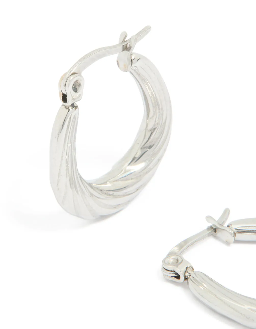 Waterproof Textured Stainless Steel Oval Hoop Earrings sold by lovisa product image thumbnail 2