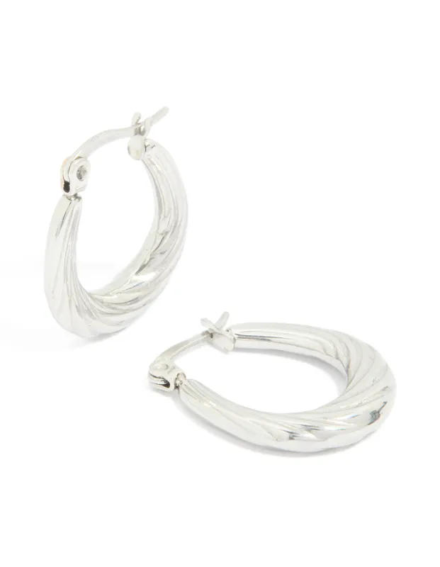 Waterproof Textured Stainless Steel Oval Hoop Earrings sold by lovisa